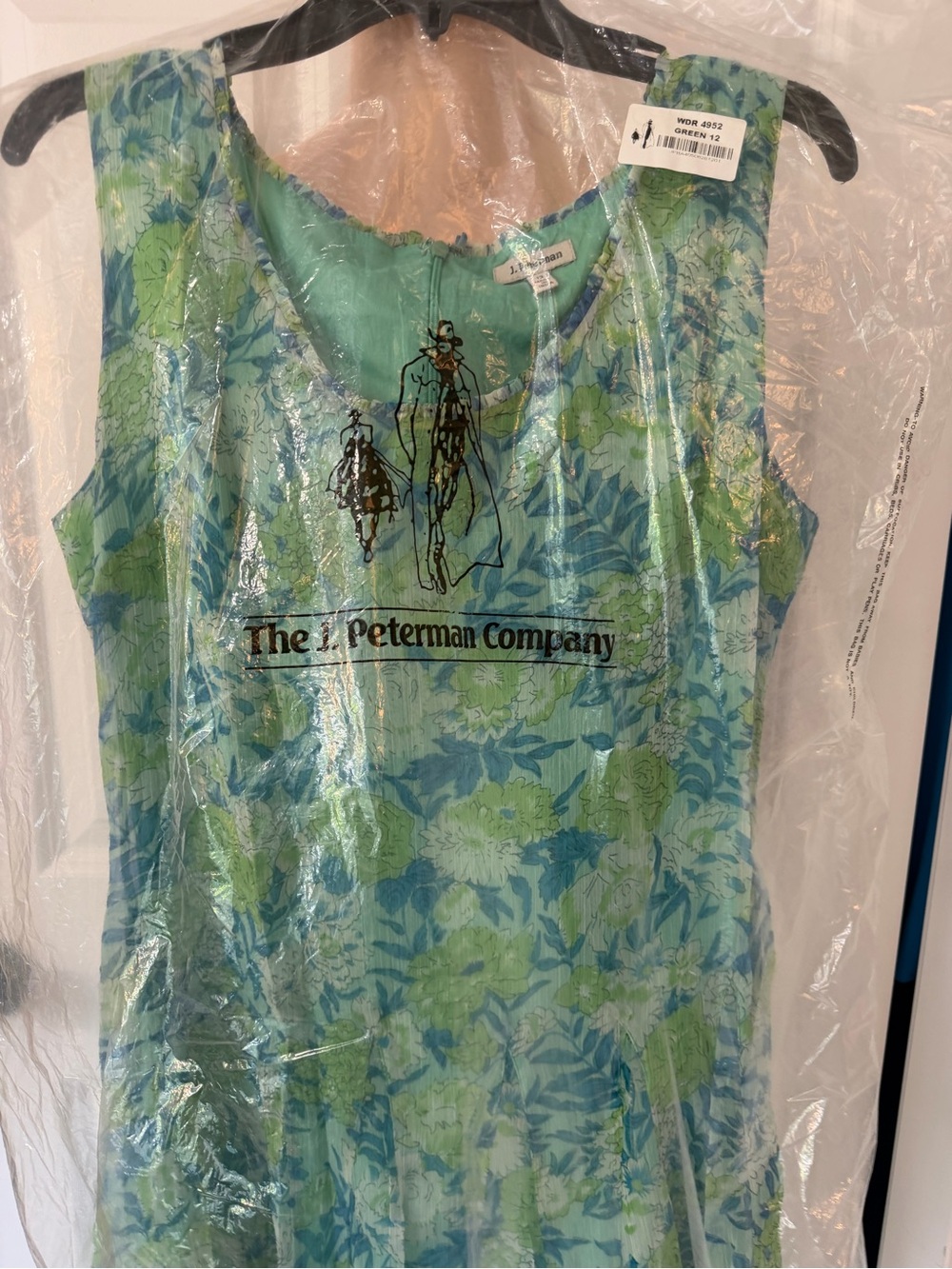 J. Peterman Blue and Green Floral Sleeveless Midi Dress self lined